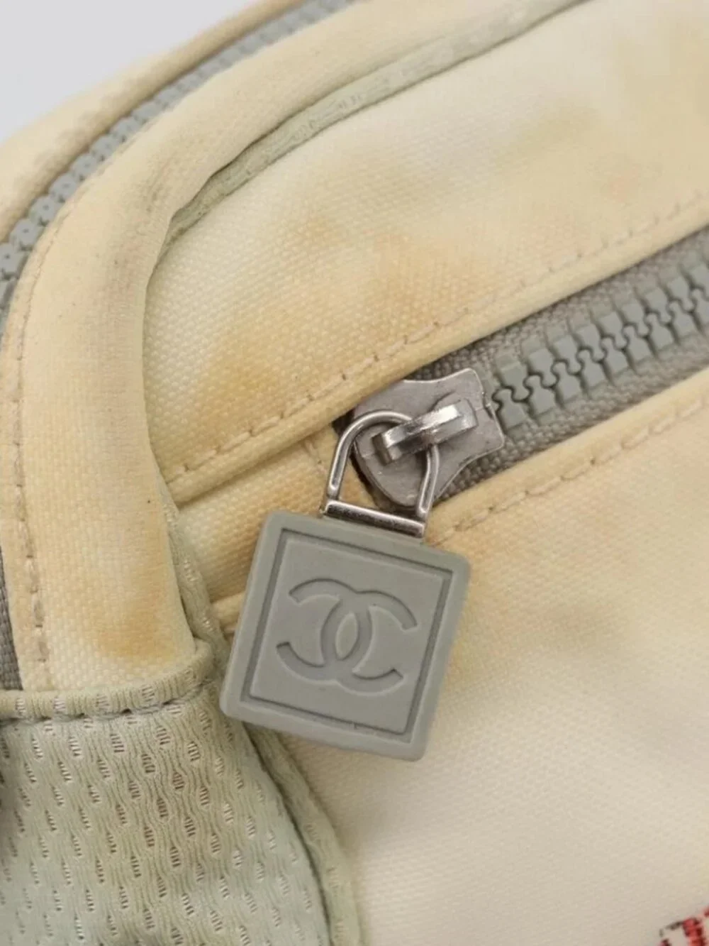 CHANEL Sports Line Shoulder Bag Nylon White Silver CC Auth bs34864